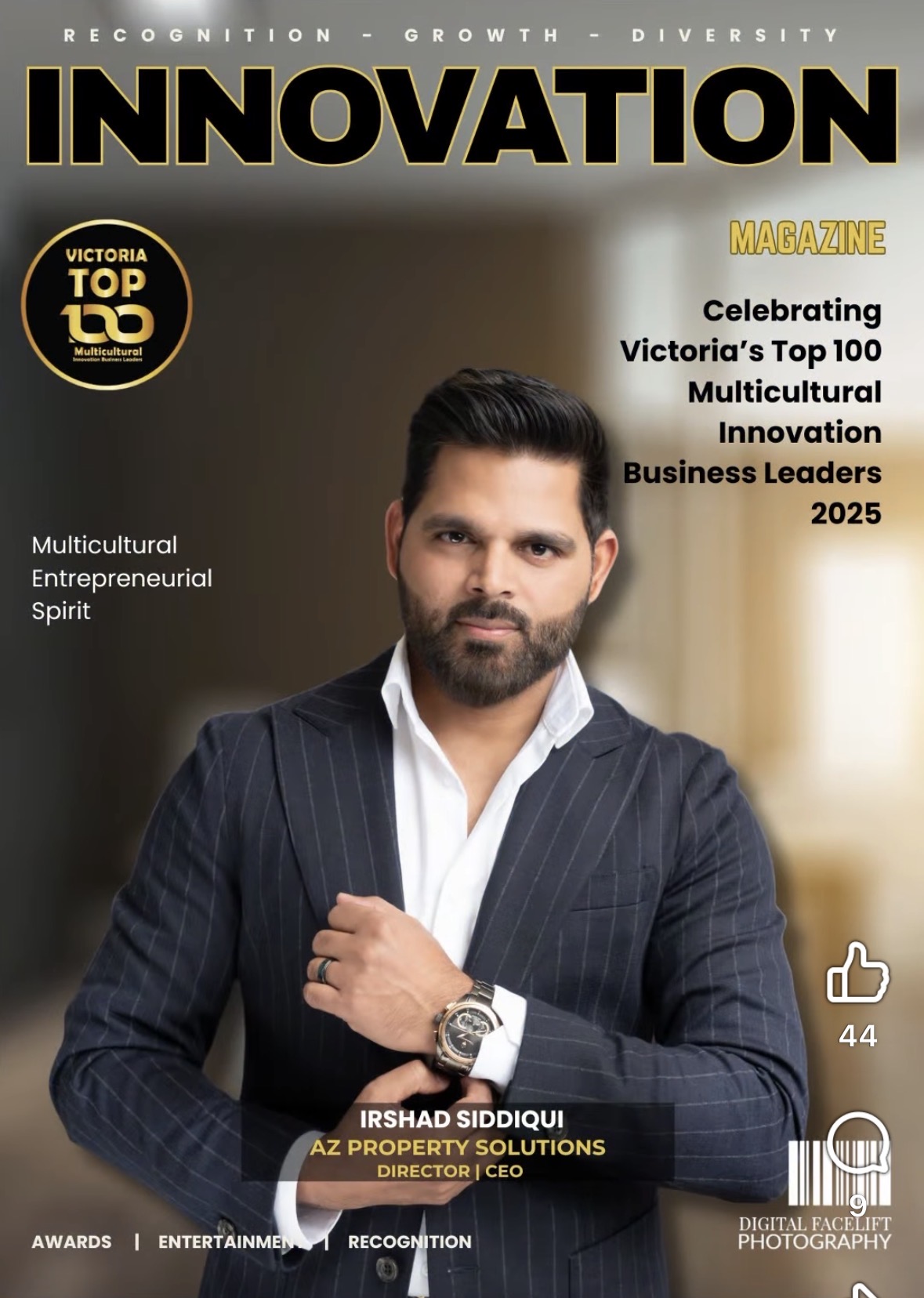 Irshad Siddiqui on the cover of Innovation Magazine, Victoria Top 100 Multicultural Innovation Business Leaders 2025